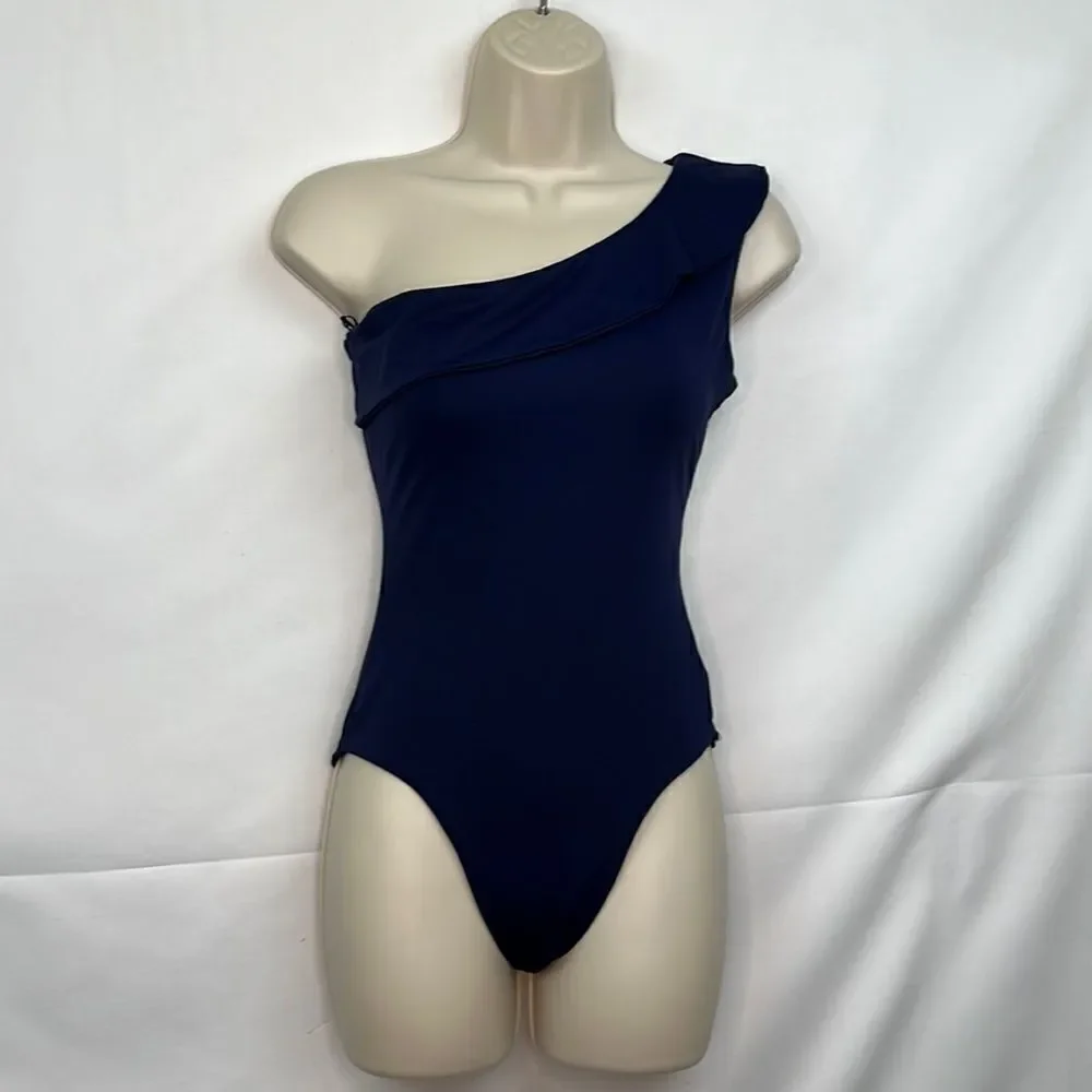 G. Label Gwyneth Paltrow Navy Blue one shoulder swimsuit size small NWOT